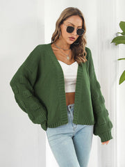 Open Front Ribbed Trim Cardigan - Trendsi