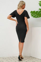 Slit Round Neck Flutter Sleeve Dress - Flyclothing LLC