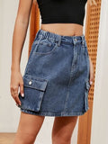 High Waist Denim Skirt - Trendsi