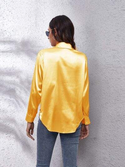 Button Up Collared Neck Long Sleeve Shirt - Trendsi - Flyclothing LLC
