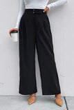 High Waist Ruched Pocketed Wide Leg Pants - Trendsi