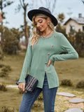 Decorative Button Slit Long Sleeve T-Shirt - Trendsi