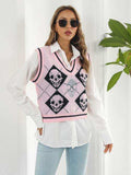 Skull Contrast V-Neck Sweater Vest - Trendsi - Flyclothing LLC