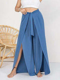 Plus Size Tied Slit Wide Leg Pants - Trendsi - Flyclothing LLC