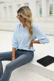 Swiss Dot Notched Neck Three-Quarter Sleeve Blouse - Trendsi - Flyclothing LLC