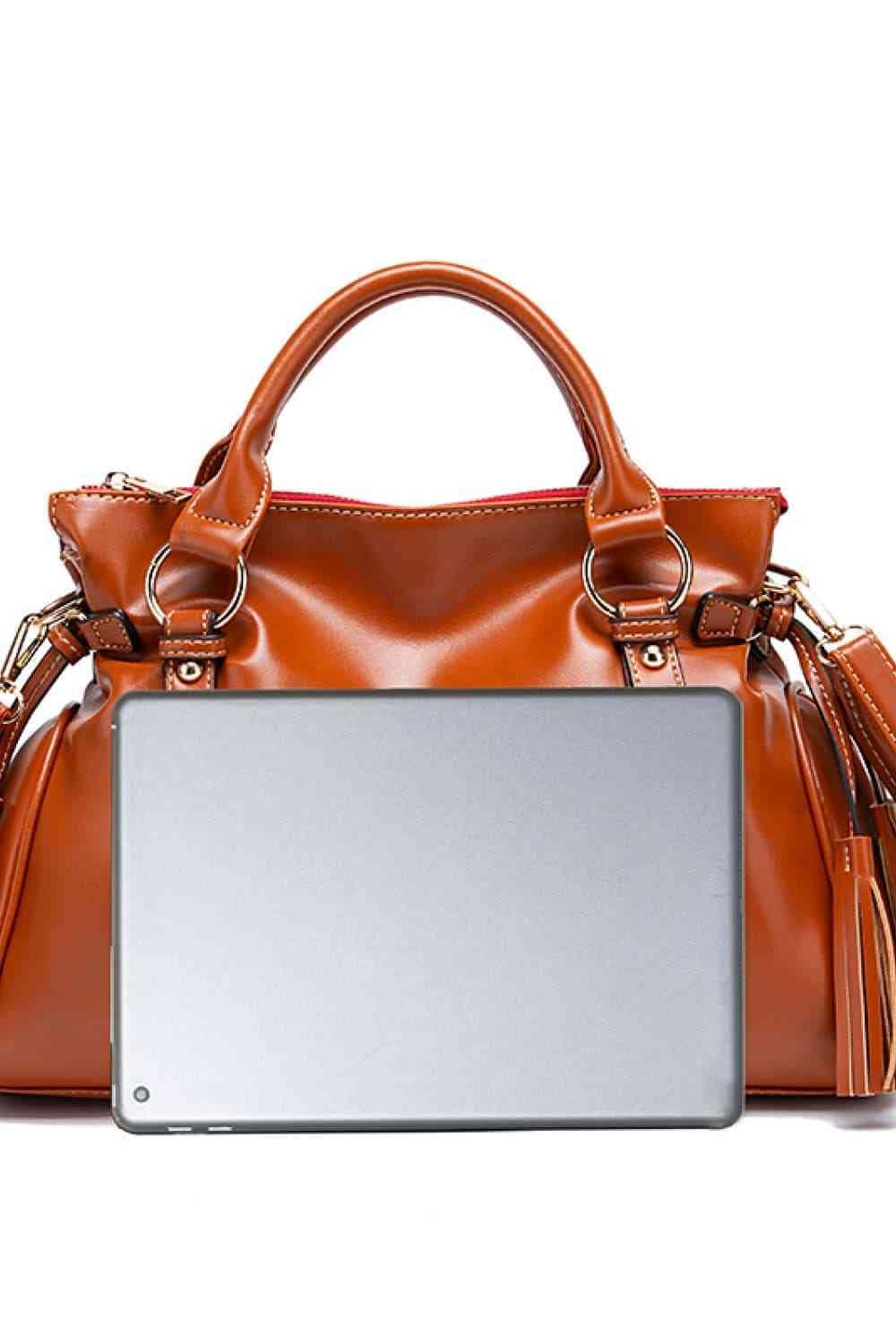 PU Leather Handbag with Tassels - Trendsi