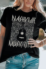Graphic Cuffed Sleeve Round Neck Tee - Trendsi - Flyclothing LLC