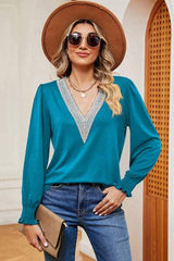 V-Neck Long Sleeve T-Shirt - Trendsi - Flyclothing LLC