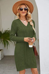 Cable-Knit Long Sleeve Sweater Dress - Trendsi - Flyclothing LLC