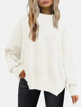 Round Neck Drop Shoulder Slit Sweater - Trendsi - Flyclothing LLC