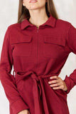 Culture Code Full Size Tie Front Half Zip Long Sleeve Shirt Dress - Trendsi - Flyclothing LLC