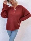 Quarter-Button Slit Sweater - Trendsi