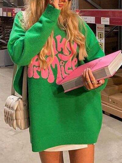PINKY PROMISE Round Neck Sweater - Trendsi - Flyclothing LLC