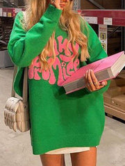 PINKY PROMISE Round Neck Sweater - Trendsi