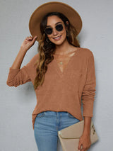 Dropped Shoulder High-Low Waffle-Knit Top - Trendsi - Flyclothing LLC