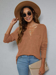 Dropped Shoulder High-Low Waffle-Knit Top - Trendsi