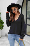 V-Neck Drop Shoulder Long Sleeve Knit Top - Trendsi - Flyclothing LLC