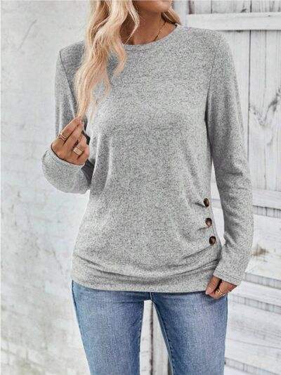 Round Neck Long Sleeve T-Shirt - Trendsi - Flyclothing LLC