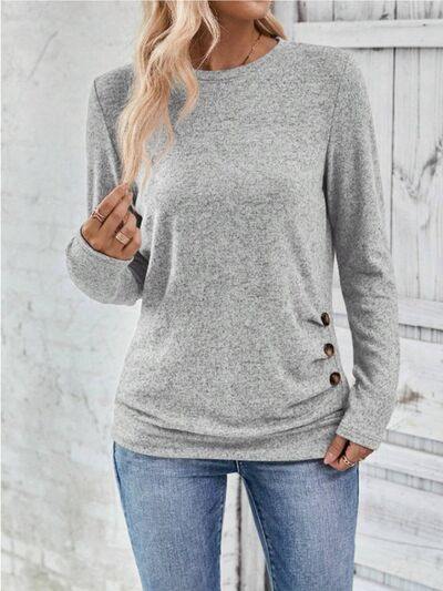 Round Neck Long Sleeve T-Shirt - Trendsi