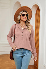 Half-Button Dropped Shoulder Hoodie - Trendsi
