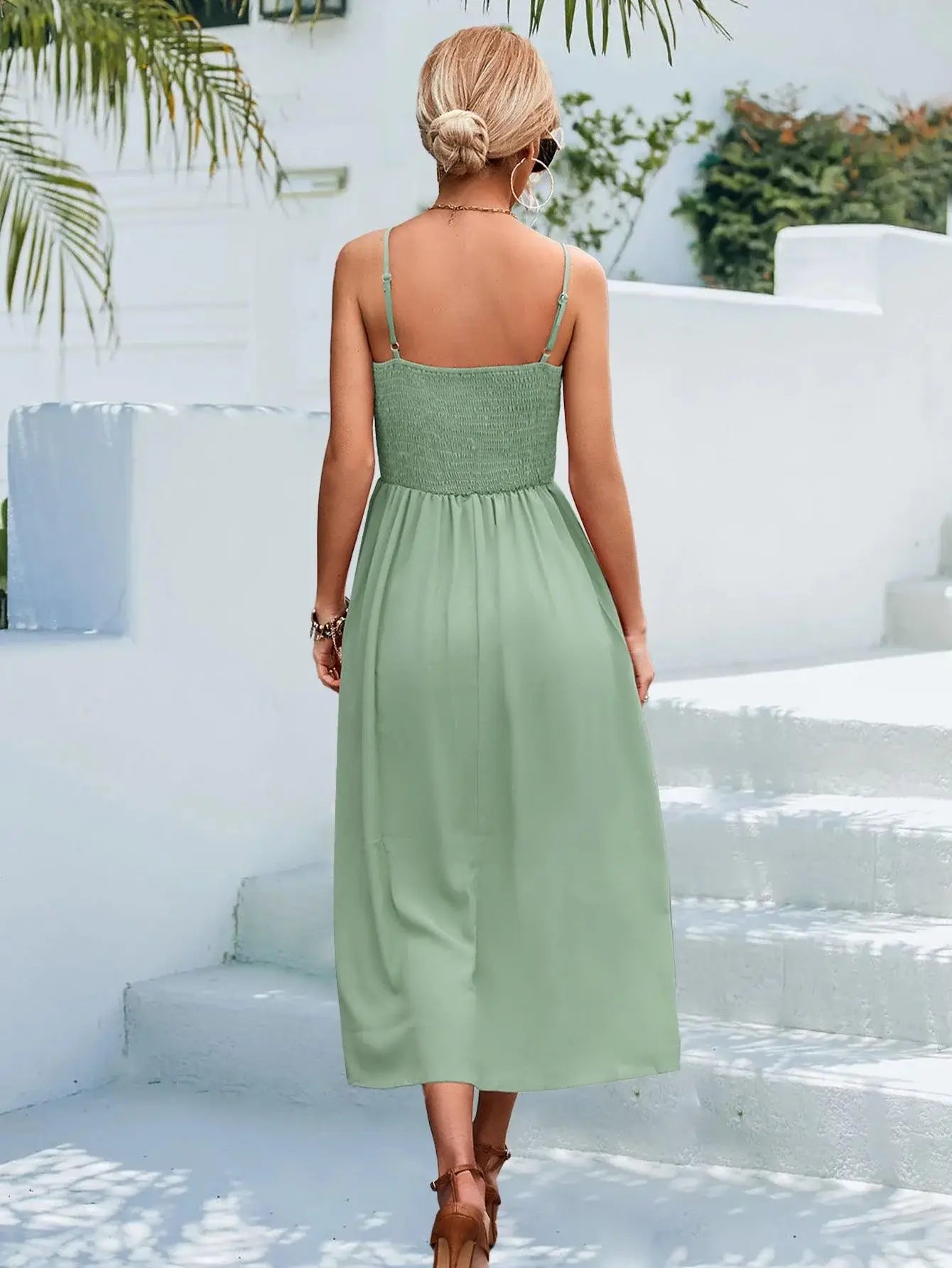 Decorative Button Spaghetti Strap Midi Dress - Trendsi - Flyclothing LLC
