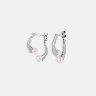 Synthetic Pearl Asymmetrical Titanium Steel Earrings - Flyclothing LLC