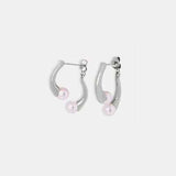 Synthetic Pearl Asymmetrical Titanium Steel Earrings - Trendsi - Flyclothing LLC