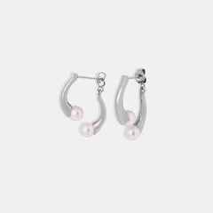 Synthetic Pearl Asymmetrical Titanium Steel Earrings - Flyclothing LLC