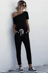 Asymmetrical Neck Tied Jumpsuit with Pockets - Trendsi - Flyclothing LLC
