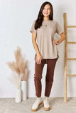 Zenana Baby Waffle Short Sleeve Slit High-Low T-Shirt - Trendsi - Flyclothing LLC