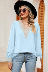 V-Neck Long Sleeve T-Shirt - Trendsi - Flyclothing LLC