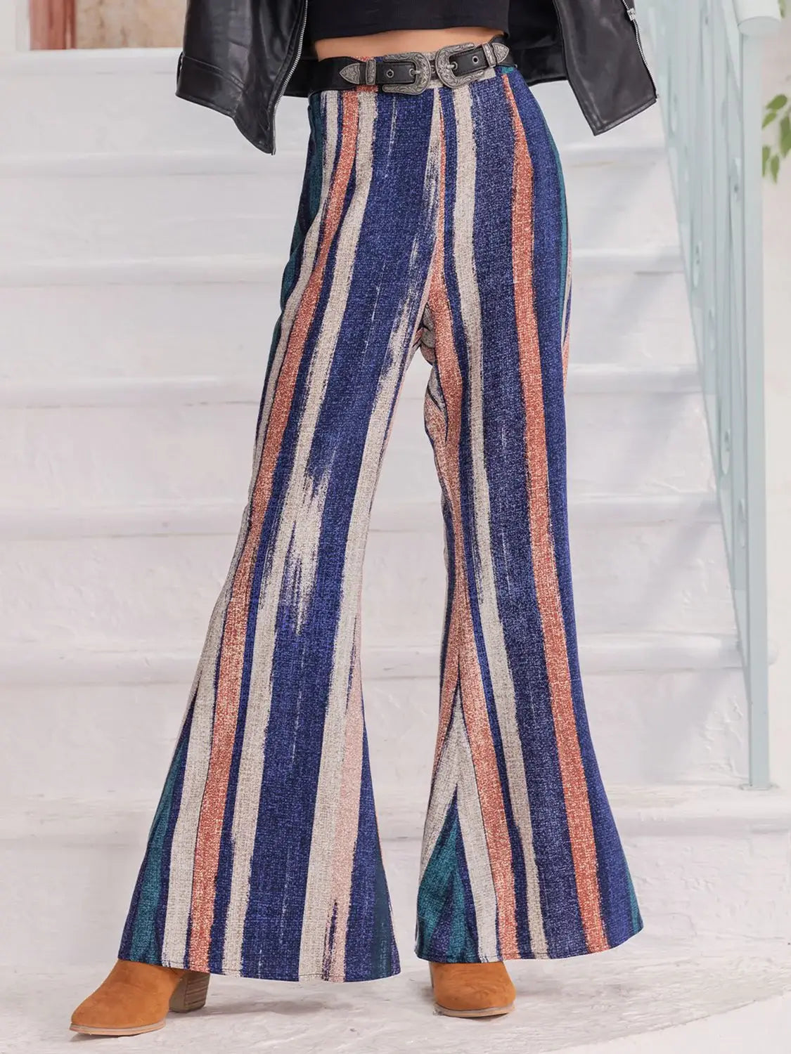 Striped Flare Leg Pants - Trendsi - Flyclothing LLC