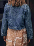 Button Up Collared Neck Distressed Denim Jacket - Trendsi - Flyclothing LLC