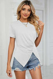 Ruched Round Neck Short Sleeve T-Shirt - Trendsi - Flyclothing LLC