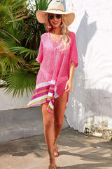 Rainbow Stripe Openwork Slit Cover-Up - Trendsi - Flyclothing LLC