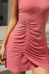 Ruched Round Neck Mini Tank Dress - Trendsi - Flyclothing LLC