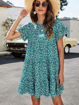 Leopard Short Flounce Sleeve Tiered Dress - Trendsi - Flyclothing LLC