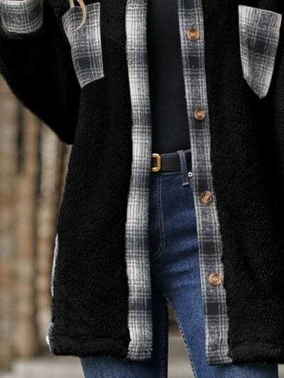 Plaid Contrast Dropped Shoulder Coat - Trendsi - Flyclothing LLC