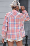 Plaid Pocketed Collared Neck Button Up Jacket - Trendsi - Flyclothing LLC