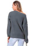 Boat Neck Drop Shoulder Long Sleeve Sweater - Trendsi - Flyclothing LLC