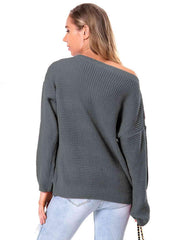 Boat Neck Drop Shoulder Long Sleeve Sweater - Trendsi