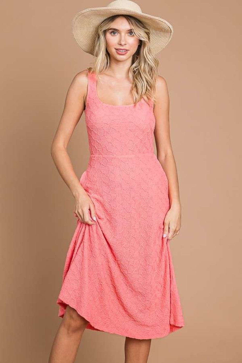 Culture Code Texture Square Neck Tank Dress with Pockets - Trendsi