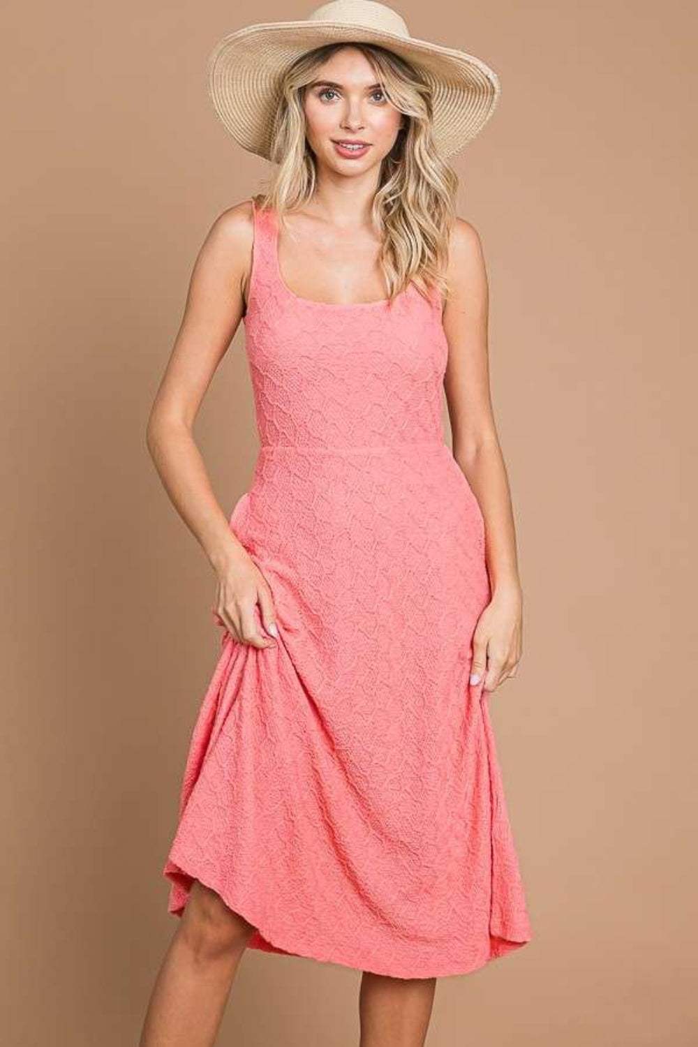 Culture Code Texture Square Neck Tank Dress with Pockets - Trendsi - Flyclothing LLC