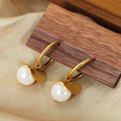18K Gold-Plated Bead Dangle Earrings - Trendsi