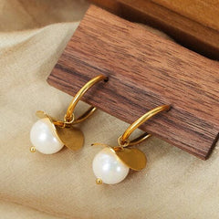 18K Gold-Plated Bead Dangle Earrings - Trendsi