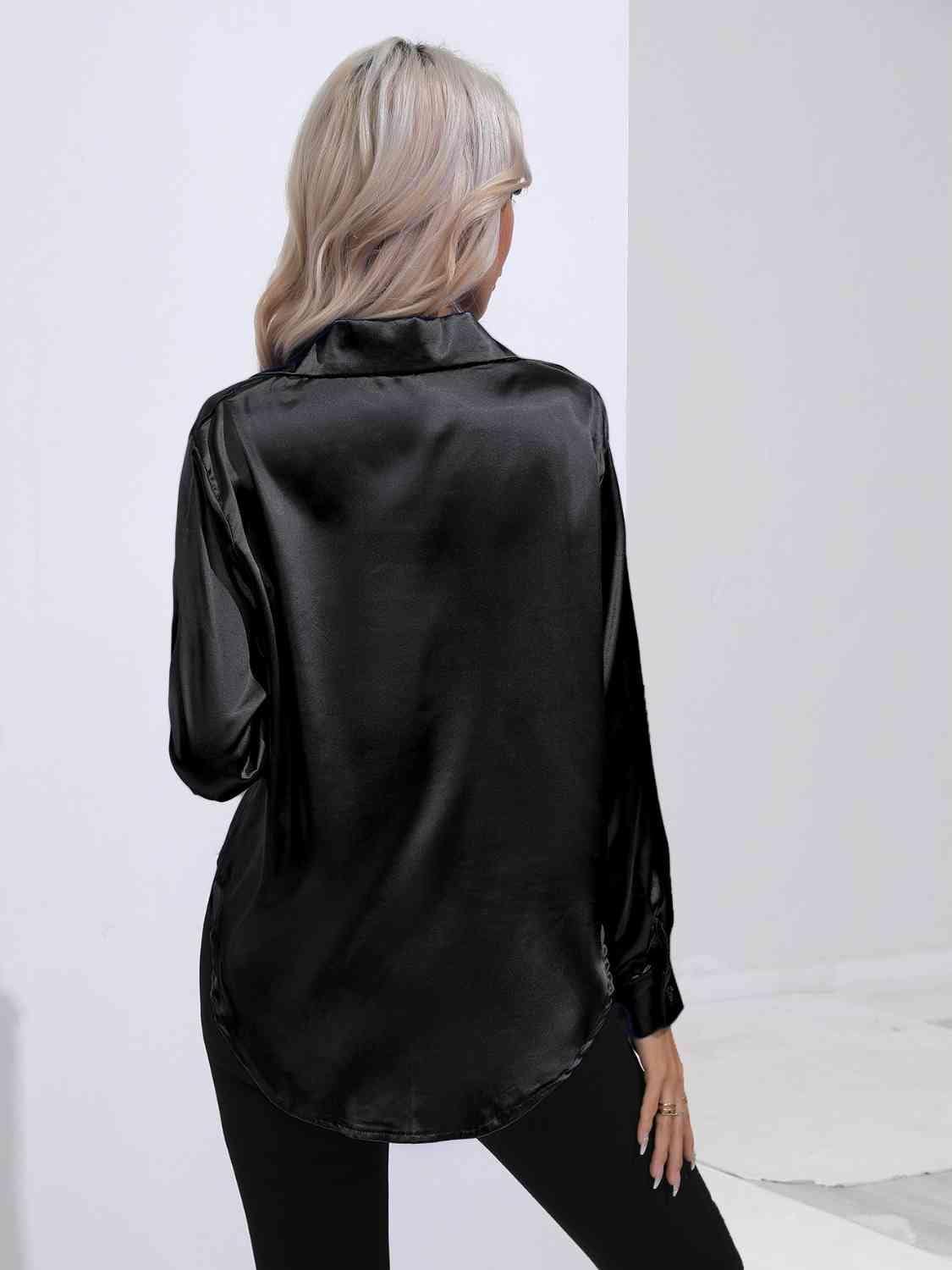 Collared Neck Buttoned Long Sleeve Shirt - Trendsi