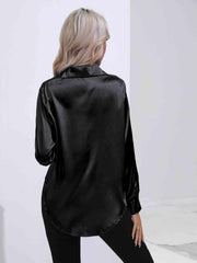 Collared Neck Buttoned Long Sleeve Shirt - Trendsi