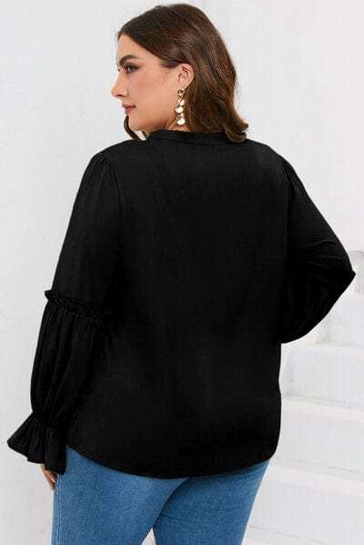 Plus Size Ruffled Tie Neck Flounce Sleeve Blouse - Trendsi - Flyclothing LLC