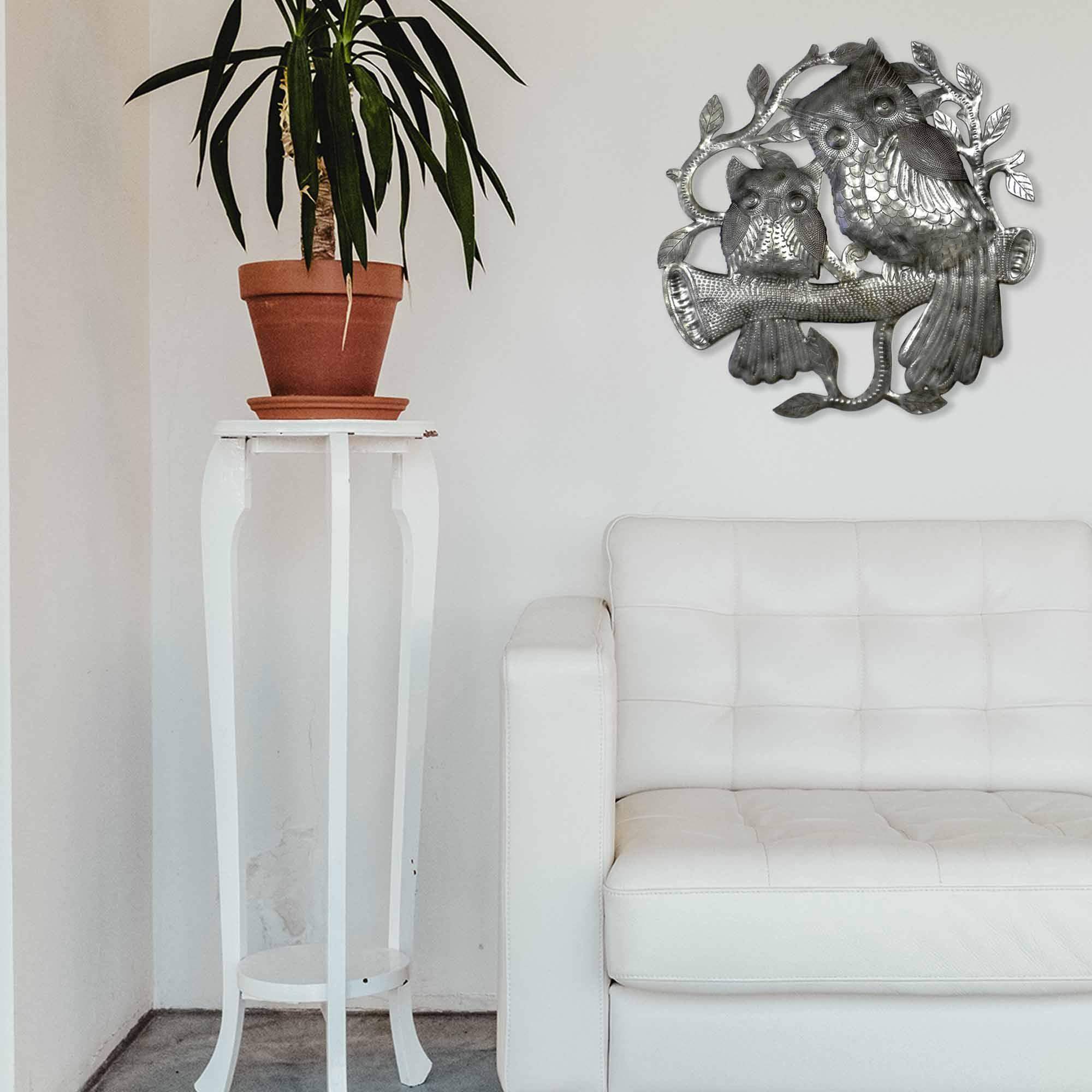 Pair of Owls on Perch Metal Wall Art - Croix des Bouquets - Croix des Bouquets - Flyclothing LLC