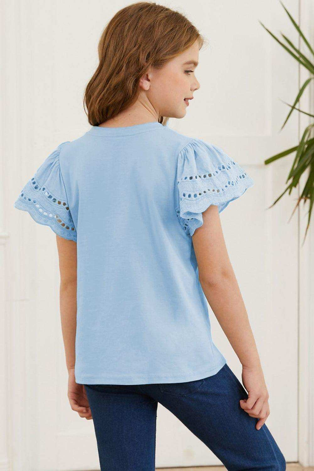 Round Neck Flutter Sleeve T-Shirt - Trendsi - Flyclothing LLC